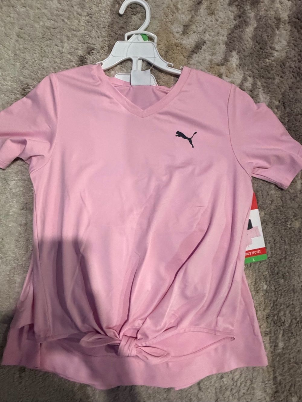 Puma Pink V-Neck Short Sleeve Tie-Front Tee